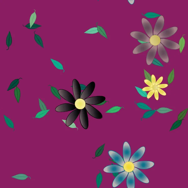 Composición Libre Con Flores Colores Simples Hojas Verdes Para Papel — Vector de stock