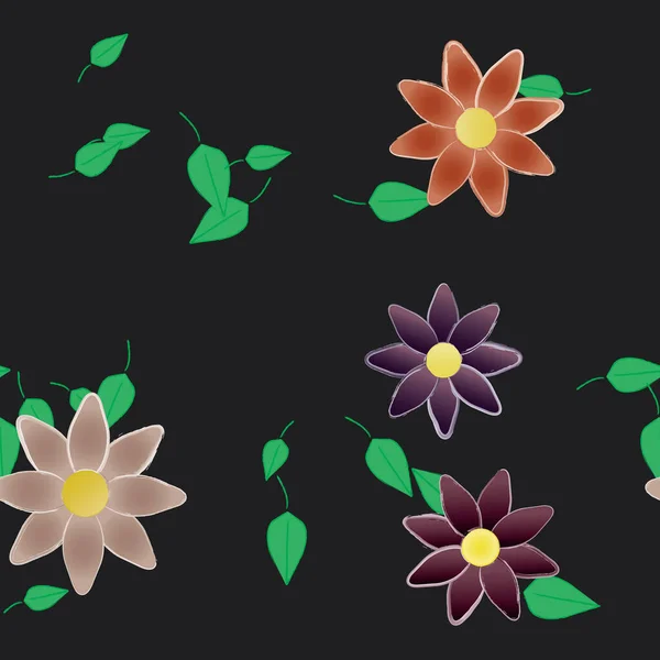 Flores Simples Con Hojas Verdes Composición Libre Ilustración Vectorial — Archivo Imágenes Vectoriales