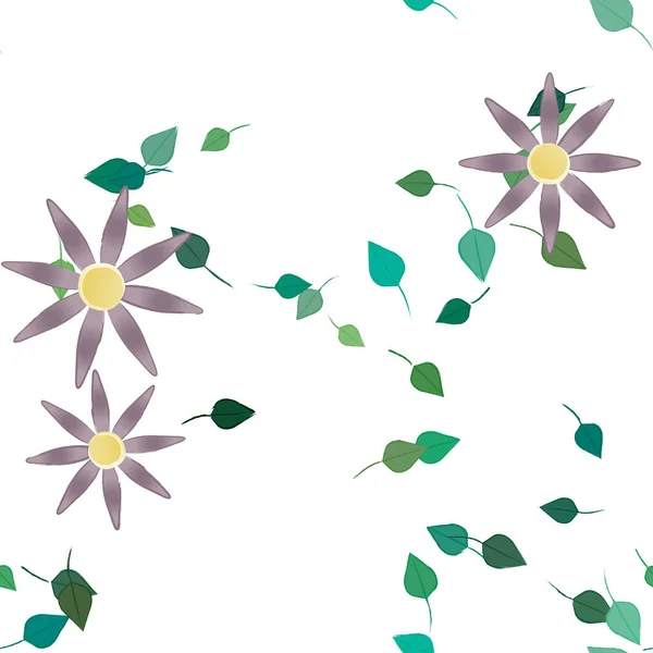 Composição Design Com Flores Simples Folhas Verdes Ilustração Vetorial — Vetor de Stock