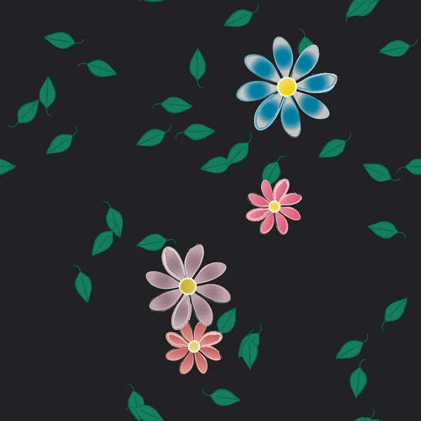 Flores Simples Con Hojas Verdes Composición Libre Ilustración Vectorial — Vector de stock