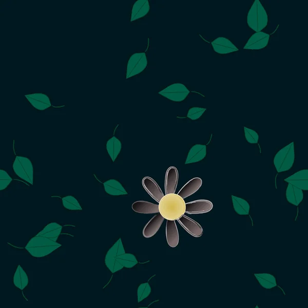 Design Sammansättning Med Enkla Blommor Och Gröna Blad Vektor Illustration — Stock vektor