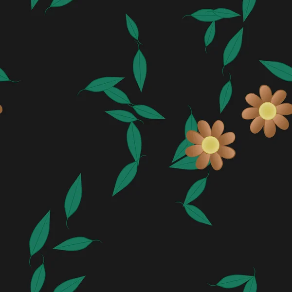 Composição Design Com Flores Simples Folhas Verdes Ilustração Vetorial — Vetor de Stock