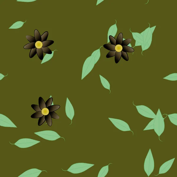 Composición Diseño Con Flores Simples Hojas Verdes Ilustración Vectorial — Vector de stock