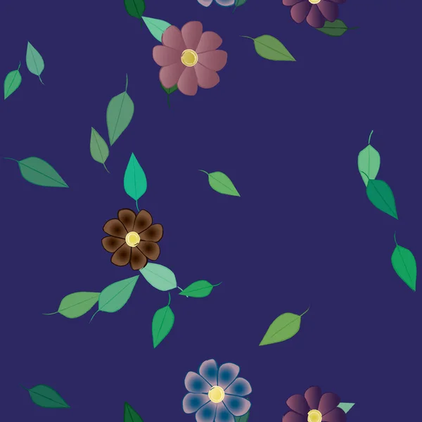 Fleurs Simples Avec Des Feuilles Vertes Composition Libre Illustration Vectorielle — Image vectorielle