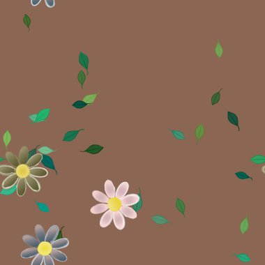 Basit çiçek ve yeşil yapraklı tasarım kompozisyonu, vektör illüstrasyonu