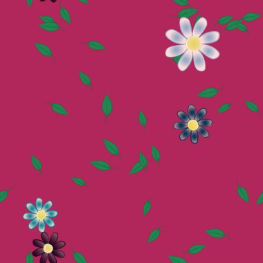 Basit çiçek ve yeşil yapraklı tasarım kompozisyonu, vektör illüstrasyonu