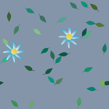 Basit çiçek ve yeşil yapraklı tasarım kompozisyonu, vektör illüstrasyonu