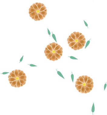 basit renkli çiçekleri olan serbest kompozisyon ve duvar kağıdı için yeşil yapraklar, vektör illüstrasyonu