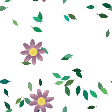 Basit çiçek ve yeşil yapraklı tasarım kompozisyonu, vektör illüstrasyonu