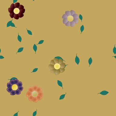 Basit çiçek ve yeşil yapraklı tasarım kompozisyonu, vektör illüstrasyonu