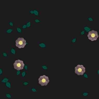 Serbest kompozisyonda yeşil yapraklı basit çiçekler, vektör illüstrasyonu