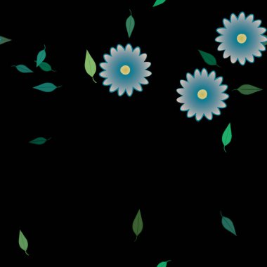 Basit çiçek ve yeşil yapraklı tasarım kompozisyonu, vektör illüstrasyonu