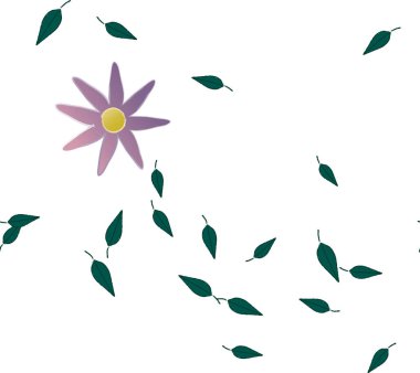 Serbest kompozisyonda yeşil yapraklı basit çiçekler, vektör illüstrasyonu