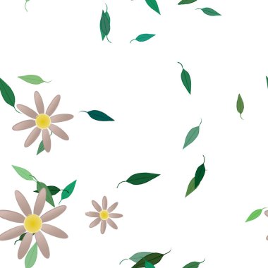 Basit çiçek ve yeşil yapraklı tasarım kompozisyonu, vektör illüstrasyonu