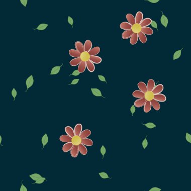 Basit çiçek ve yeşil yapraklı tasarım kompozisyonu, vektör illüstrasyonu