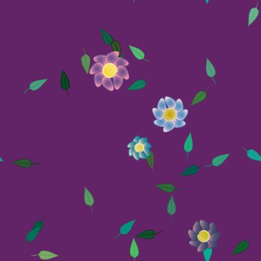 Basit çiçek ve yeşil yapraklı tasarım kompozisyonu, vektör illüstrasyonu