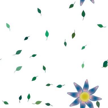 basit renkli çiçekleri olan serbest kompozisyon ve duvar kağıdı için yeşil yapraklar, vektör illüstrasyonu