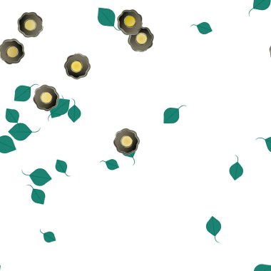 basit renkli çiçekleri olan serbest kompozisyon ve duvar kağıdı için yeşil yapraklar, vektör illüstrasyonu