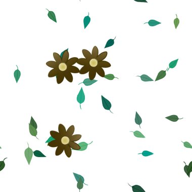 Basit çiçek ve yeşil yapraklı tasarım kompozisyonu, vektör illüstrasyonu