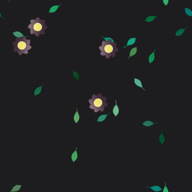 Basit çiçek ve yeşil yapraklı tasarım kompozisyonu, vektör illüstrasyonu