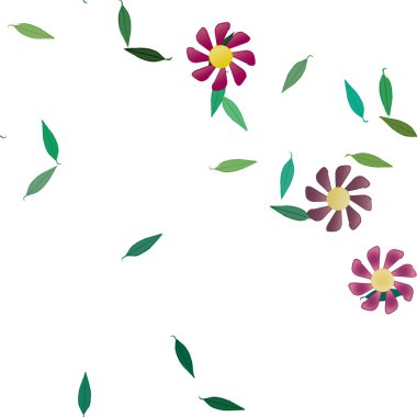 Basit çiçek ve yeşil yapraklı tasarım kompozisyonu, vektör illüstrasyonu