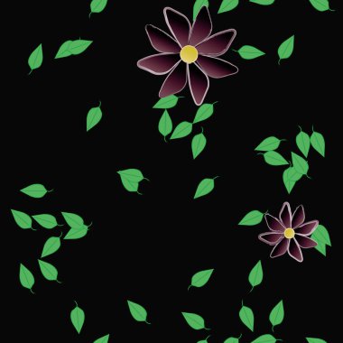 Basit çiçek ve yeşil yapraklı tasarım kompozisyonu, vektör illüstrasyonu