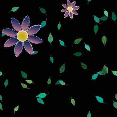 Basit çiçek ve yeşil yapraklı tasarım kompozisyonu, vektör illüstrasyonu