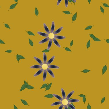 Basit çiçek ve yeşil yapraklı tasarım kompozisyonu, vektör illüstrasyonu