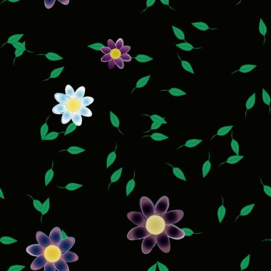 Basit çiçek ve yeşil yapraklı tasarım kompozisyonu, vektör illüstrasyonu