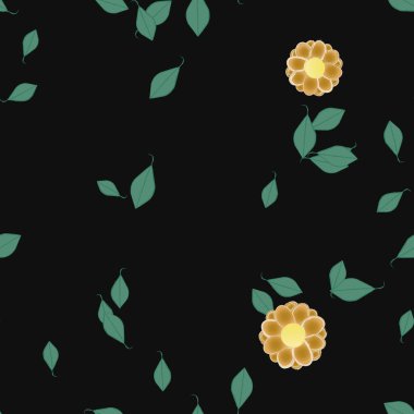 Serbest kompozisyonda yeşil yapraklı basit çiçekler, vektör illüstrasyonu