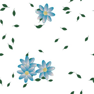 Serbest kompozisyonda yeşil yapraklı basit çiçekler, vektör illüstrasyonu