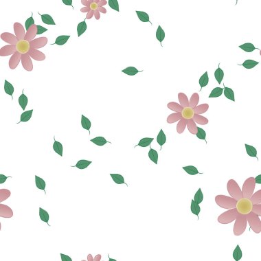 Basit çiçek ve yeşil yapraklı tasarım kompozisyonu, vektör illüstrasyonu