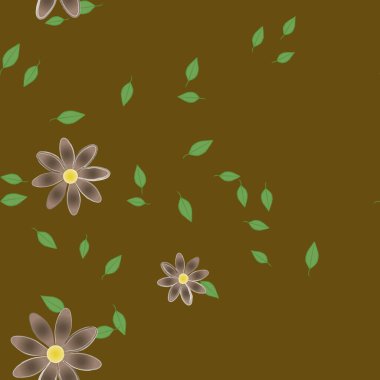 Basit çiçek ve yeşil yapraklı tasarım kompozisyonu, vektör illüstrasyonu