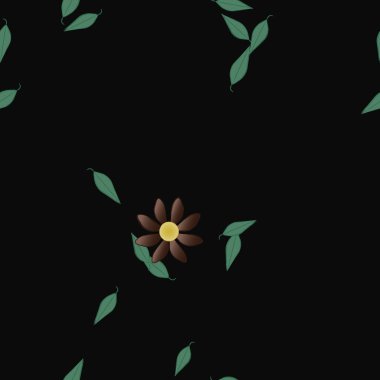 Serbest kompozisyonda yeşil yapraklı basit çiçekler, vektör illüstrasyonu