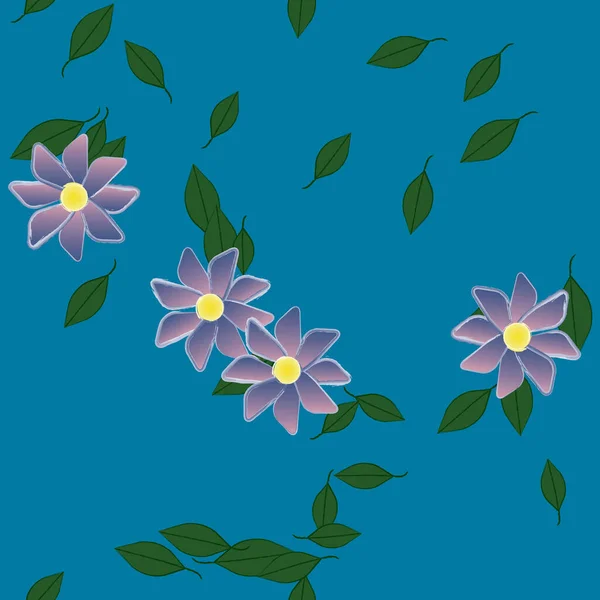 Composición Diseño Con Flores Simples Hojas Verdes Ilustración Vectorial — Vector de stock