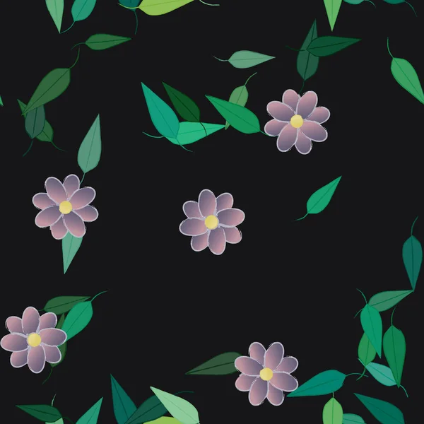 Eenvoudige Bloemen Met Groene Bladeren Vrije Samenstelling Vector Illustratie — Stockvector