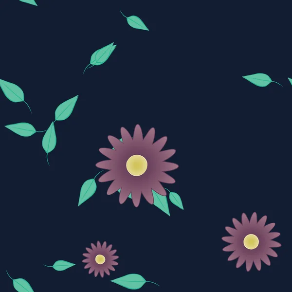 Flores Simples Con Hojas Verdes Composición Libre Ilustración Vectorial — Vector de stock