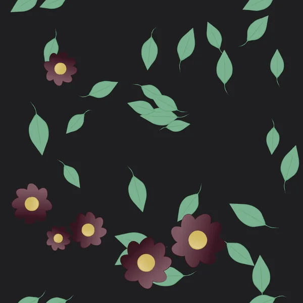 Composición Diseño Con Flores Simples Hojas Verdes Ilustración Vectorial — Archivo Imágenes Vectoriales