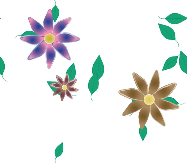 Fleurs Simples Avec Des Feuilles Vertes Composition Libre Illustration Vectorielle — Image vectorielle