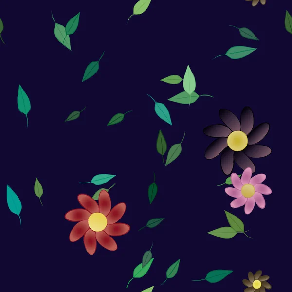 Composition Design Avec Fleurs Simples Feuilles Vertes Illustration Vectorielle — Image vectorielle