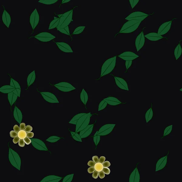 Flores Simples Con Hojas Verdes Composición Libre Ilustración Vectorial — Archivo Imágenes Vectoriales