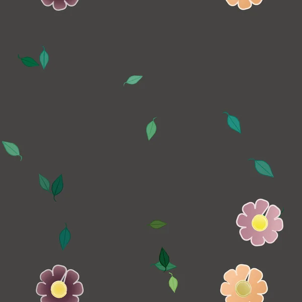 Flores Simples Con Hojas Verdes Composición Libre Ilustración Vectorial — Archivo Imágenes Vectoriales