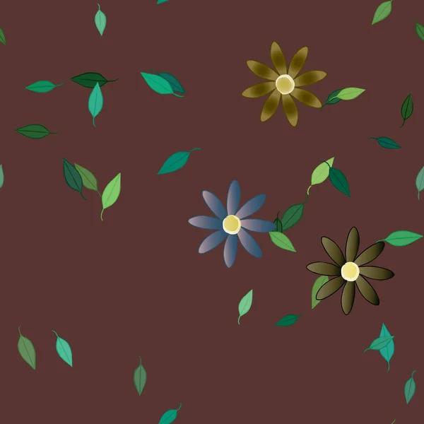 Flores Simples Con Hojas Verdes Composición Libre Ilustración Vectorial — Vector de stock