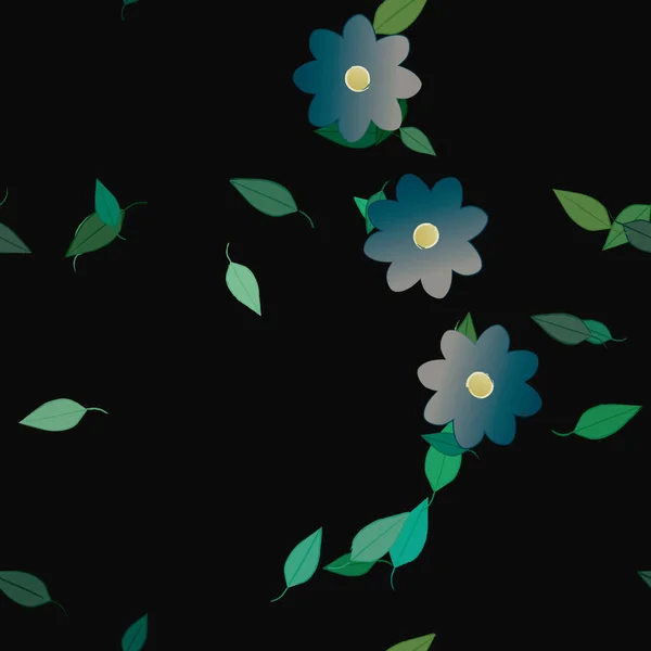 Flores Simples Con Hojas Verdes Composición Libre Ilustración Vectorial — Archivo Imágenes Vectoriales