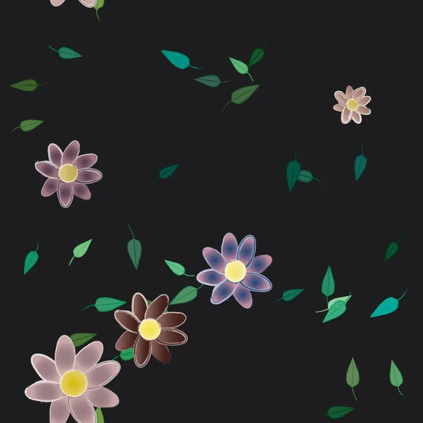 Design Sammansättning Med Enkla Blommor Och Gröna Blad Vektor Illustration — Stock vektor