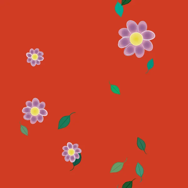 Composición Diseño Con Flores Simples Hojas Verdes Ilustración Vectorial — Archivo Imágenes Vectoriales