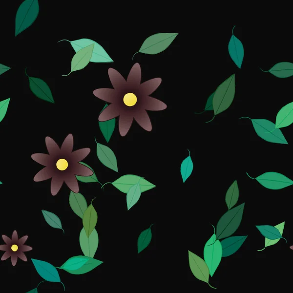 Composición Diseño Con Flores Simples Hojas Verdes Ilustración Vectorial — Archivo Imágenes Vectoriales