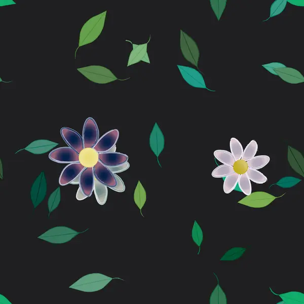 Design Sammansättning Med Enkla Blommor Och Gröna Blad Vektor Illustration — Stock vektor