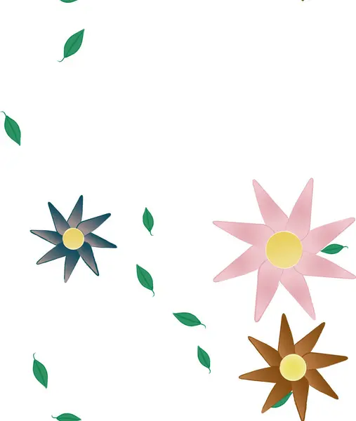 Fleurs Simples Avec Des Feuilles Vertes Composition Libre Illustration Vectorielle — Image vectorielle