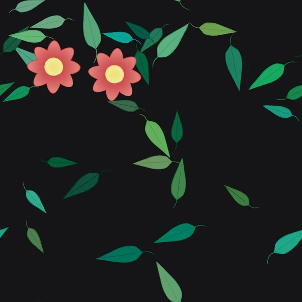 Composición Libre Con Flores Colores Simples Hojas Verdes Para Papel — Archivo Imágenes Vectoriales